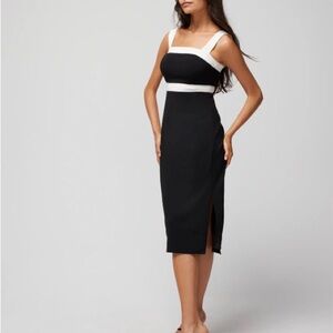 BNWT White House Black Market Sleeveless Square Neck Contrast Midi Dress